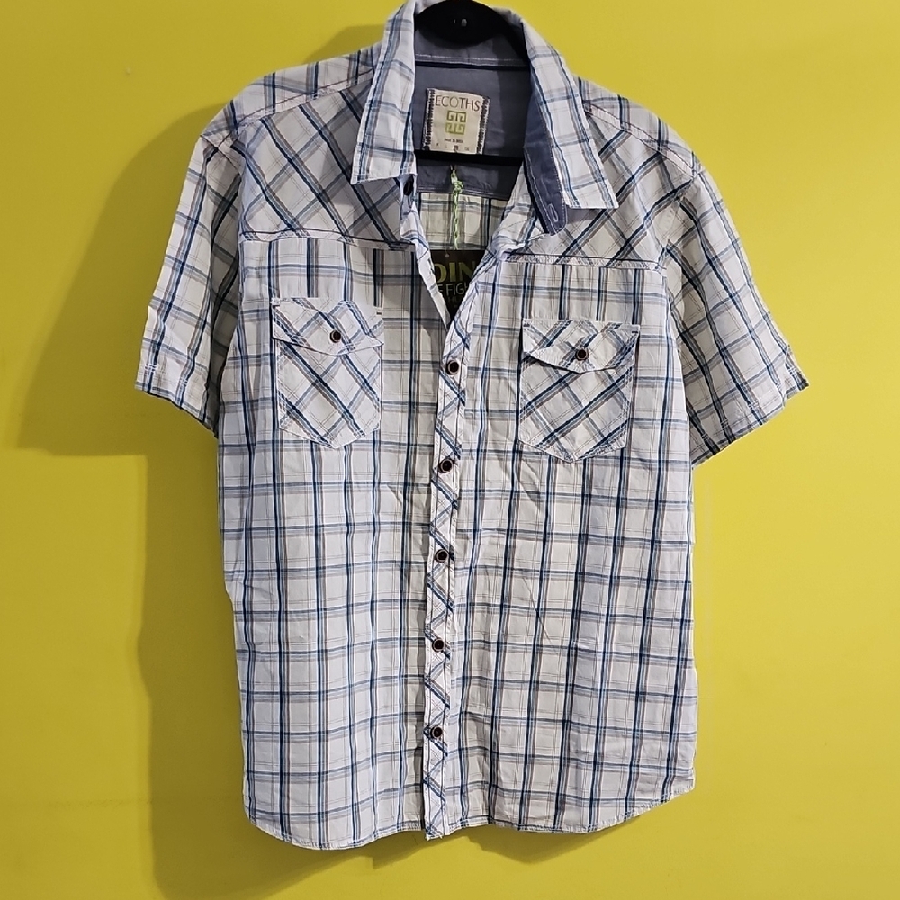 Ecoths Men's Blue Plaid Short Sleeve Shirt
